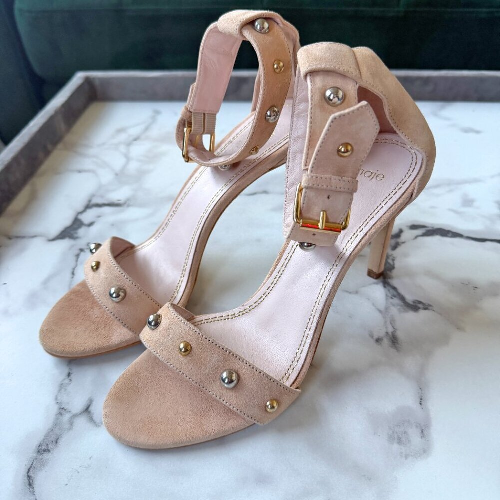 Maje Beige Suede Studded High Heel Sandals Size 38 - Picture 5 of 9